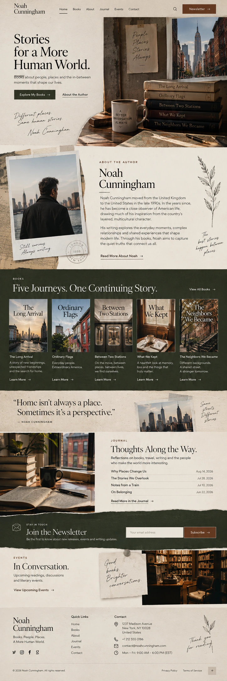Noah Cunningham author website featuring books, editorial sections and a structured reading experience.
